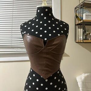 SHEIN Brown Faux Leather Bustier Top